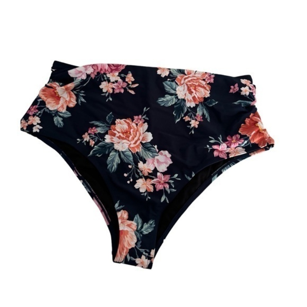 CUPSHE Women's blue floral high waist rushed bikini bottom size 2X